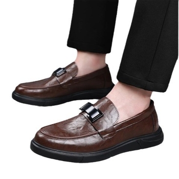 Muški Slip-On kožni loafers, dvostruko složena gornja koža od volovske kože, okrugli vrh, gumena potplat, PU uložak, kožni unutrašnji dio