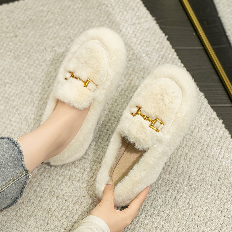 Ženske plišane loaferice u japanskom stilu, okrugli vrh, podstava od pliša, gumena potplata, niski potpetica 1-3 cm
