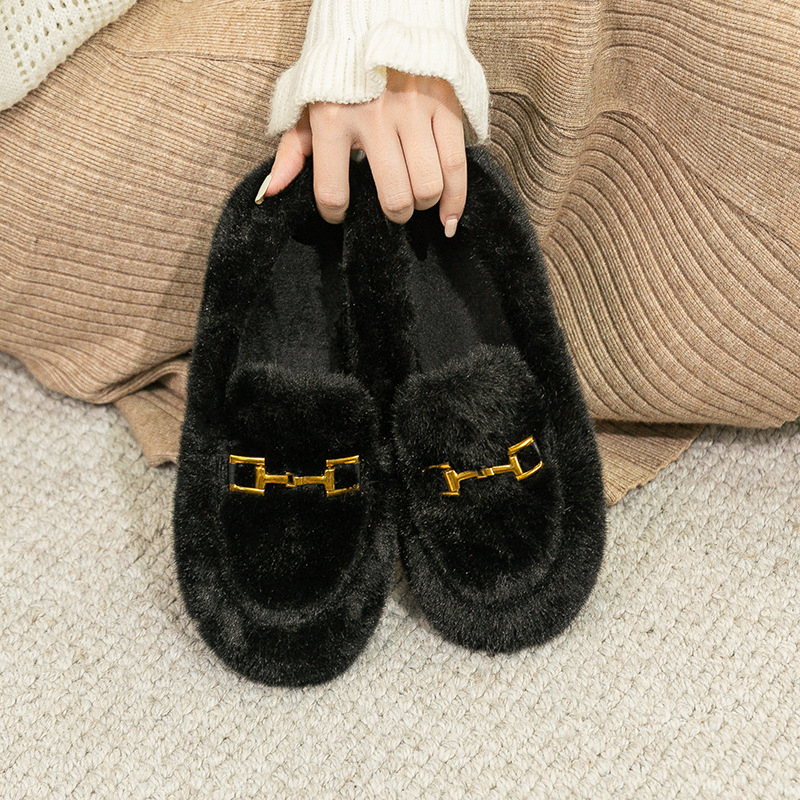Ženske plišane loaferice u japanskom stilu, okrugli vrh, podstava od pliša, gumena potplata, niski potpetica 1-3 cm