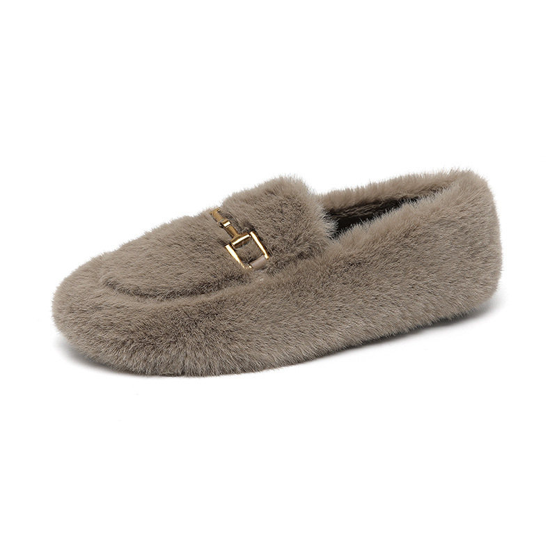Ženske plišane loaferice u japanskom stilu, okrugli vrh, podstava od pliša, gumena potplata, niski potpetica 1-3 cm