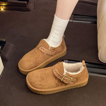 Ženske cipele od prave kože, zimske slip-on cipele, podstavljene umjetnim plišem, gumena potplat, nizak gornji dio, srednji peta 3-5 cm (jesen-zima)