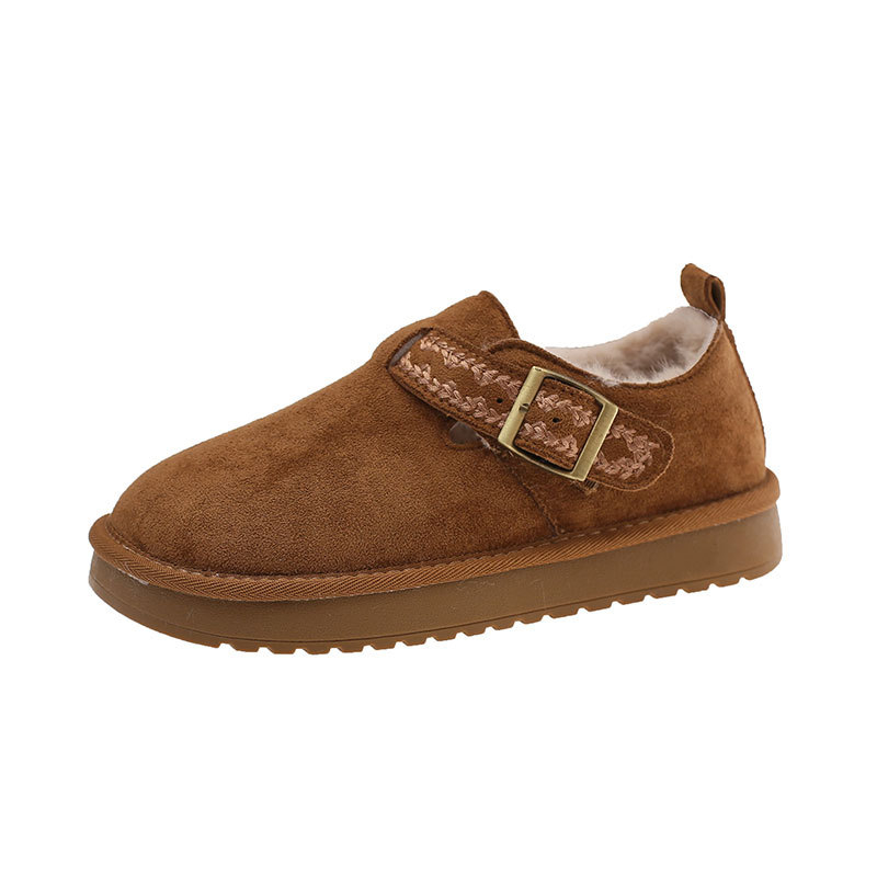 Ženske cipele od prave kože, zimske slip-on cipele, podstavljene umjetnim plišem, gumena potplat, nizak gornji dio, srednji peta 3-5 cm (jesen-zima)