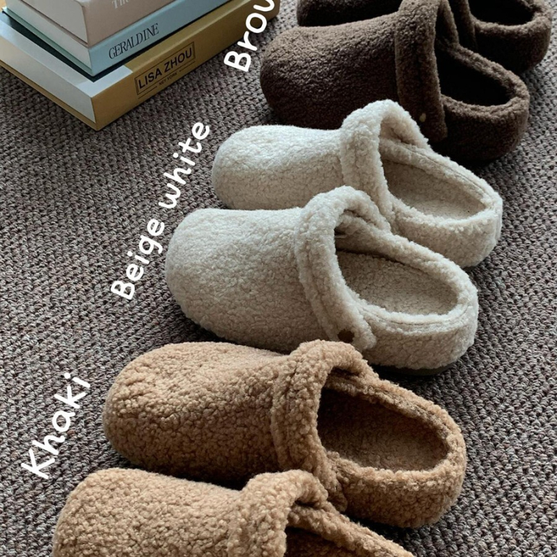 Ženski loaferi s ovčjom vunom, korejskog stila, gumena potplat, okrugli vrh, srednje visoke potpetice 3–5 cm