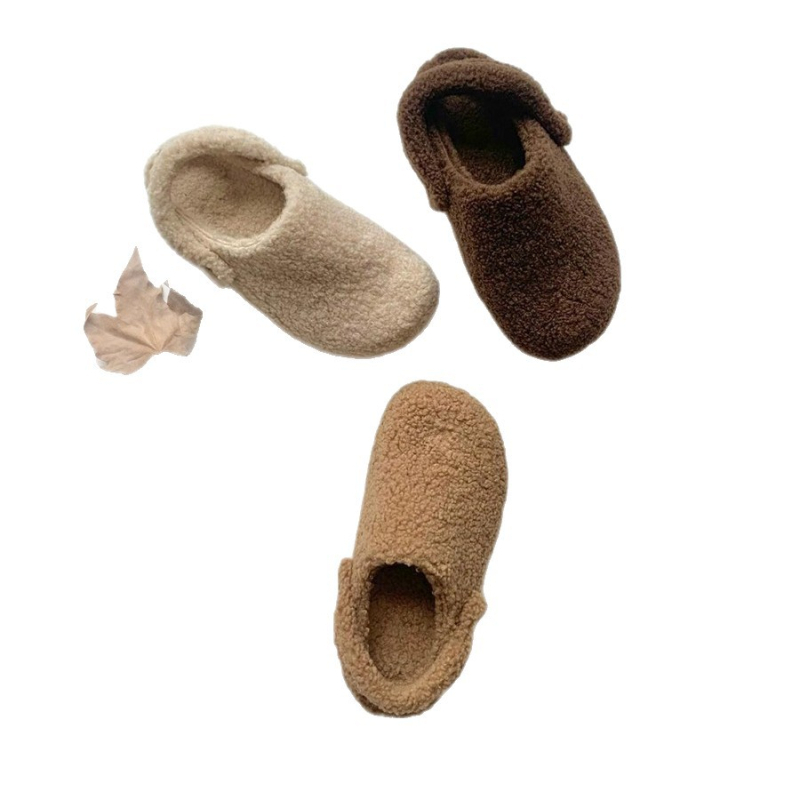 Ženski loaferi s ovčjom vunom, korejskog stila, gumena potplat, okrugli vrh, srednje visoke potpetice 3–5 cm