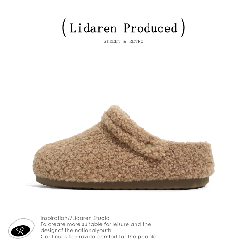 Ženski loaferi s ovčjom vunom, korejskog stila, gumena potplat, okrugli vrh, srednje visoke potpetice 3–5 cm