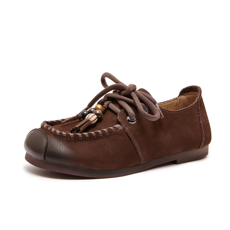 Γυναικείοι λούφερ από γνήσιο δέρμα με στρογγυλή μύτη, καουτσούκ σόλα, χαμηλό τακούνι 1–3 cm, για φθινόπωρο-χειμώνα