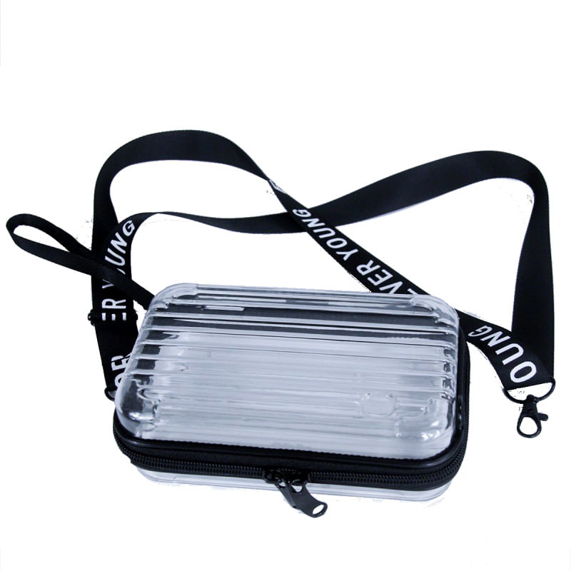 Torbica za šminku s čvrstim kućištem i naramenicom preko ramena, gradski stil; materijal ABS i PC; prugasti uzorak; vodootporna, ultra lagana, proširivi kapacitet