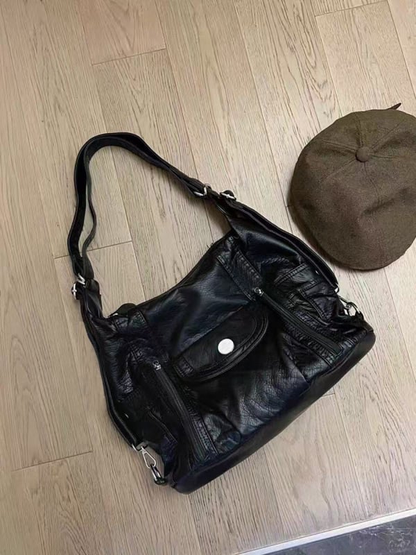 PU kožna torbica za rame, ulični stil, horizontalni kvadratni oblik, zatvarač, jesen 2025