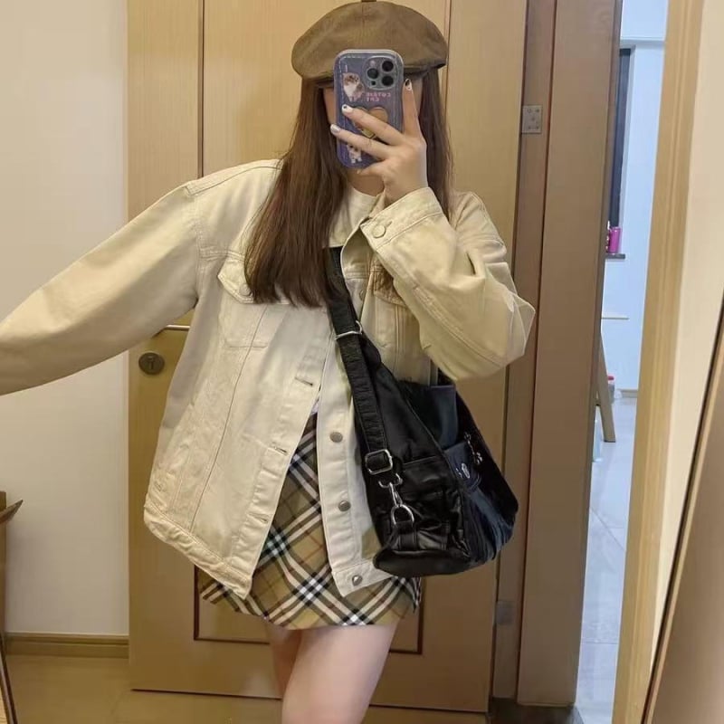 PU kožna torbica za rame, ulični stil, horizontalni kvadratni oblik, zatvarač, jesen 2025