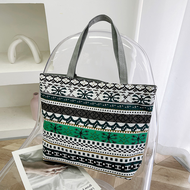 Platnena Tote torba – etnički stil, visoki kapacitet, zatvaranje zipom, podstava od poliestera