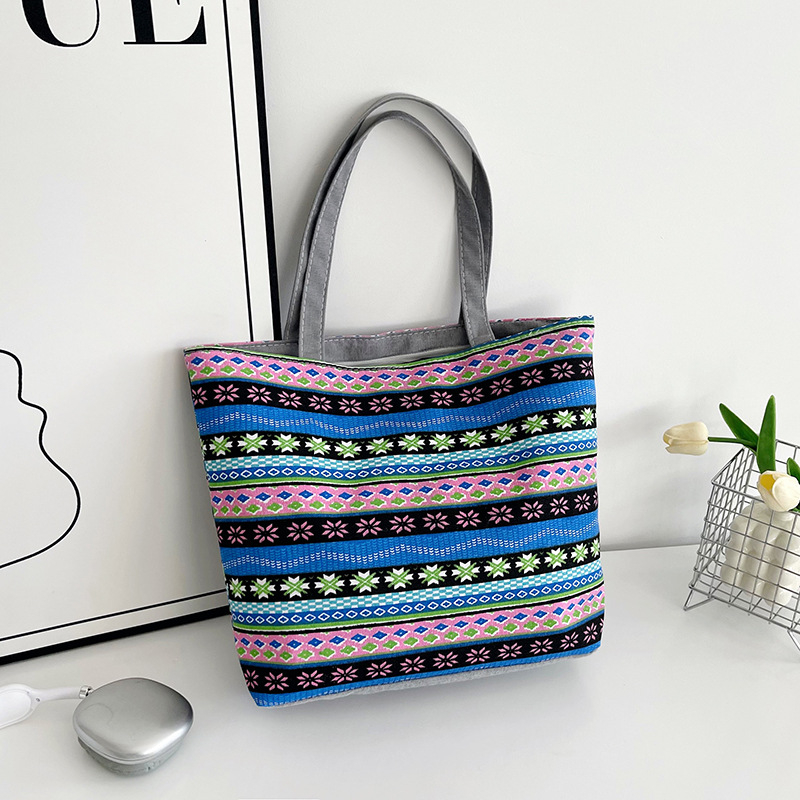 Platnena Tote torba – etnički stil, visoki kapacitet, zatvaranje zipom, podstava od poliestera