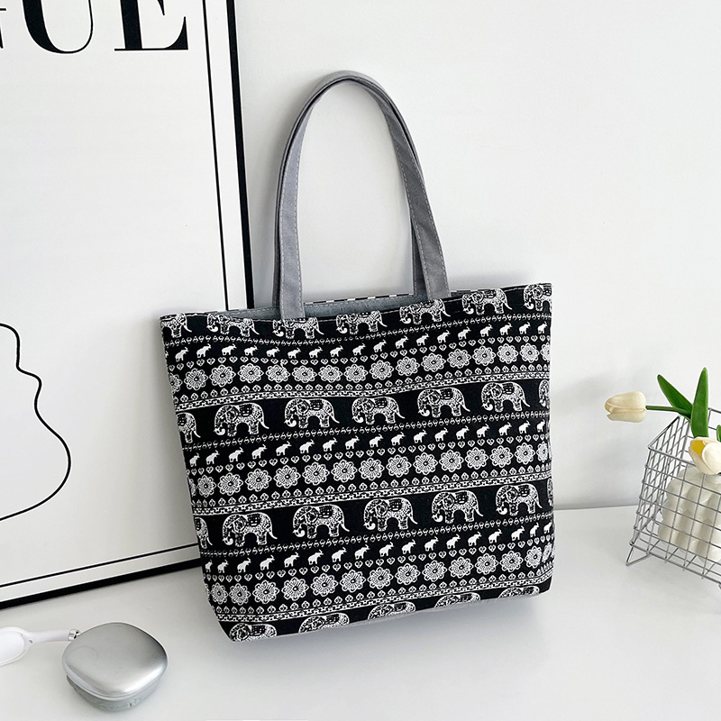 Platnena Tote torba – etnički stil, visoki kapacitet, zatvaranje zipom, podstava od poliestera