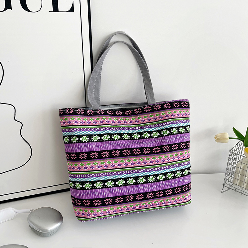 Platnena Tote torba – etnički stil, visoki kapacitet, zatvaranje zipom, podstava od poliestera
