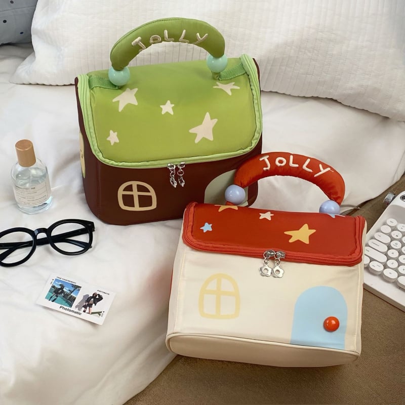 Torbica za šminku s dječjim karikaturnim stilom (materijal: tkanina; uzorak: krajolik; podstava: tkanina; sklopiva)