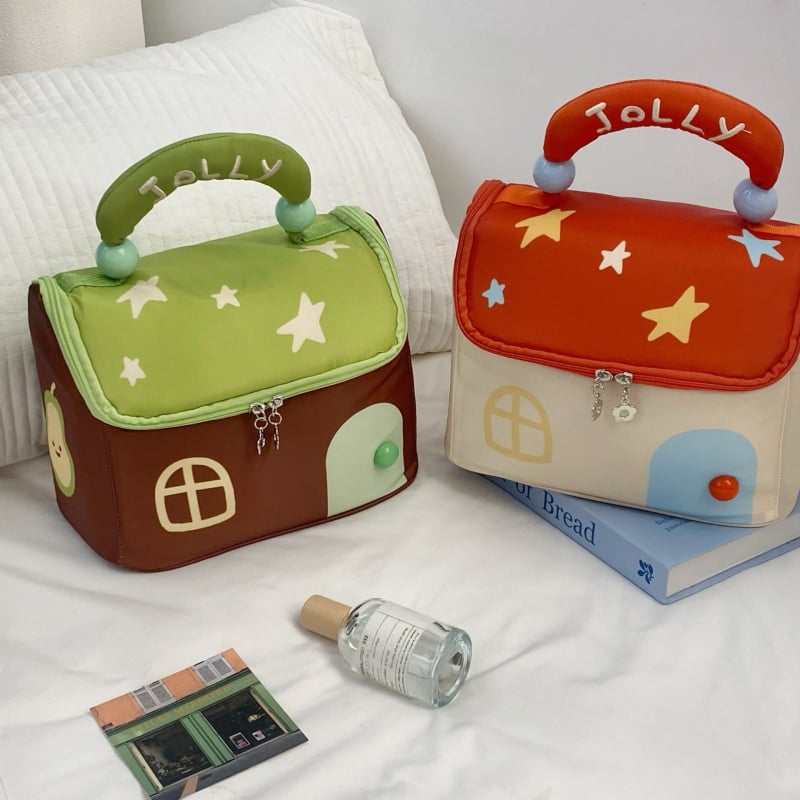 Torbica za šminku s dječjim karikaturnim stilom (materijal: tkanina; uzorak: krajolik; podstava: tkanina; sklopiva)