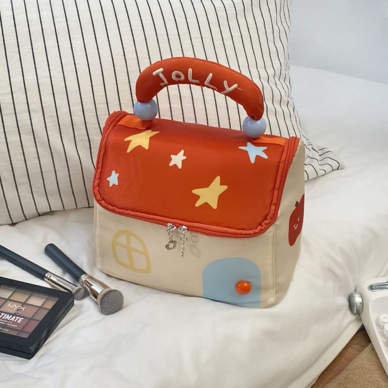 Torbica za šminku s dječjim karikaturnim stilom (materijal: tkanina; uzorak: krajolik; podstava: tkanina; sklopiva)