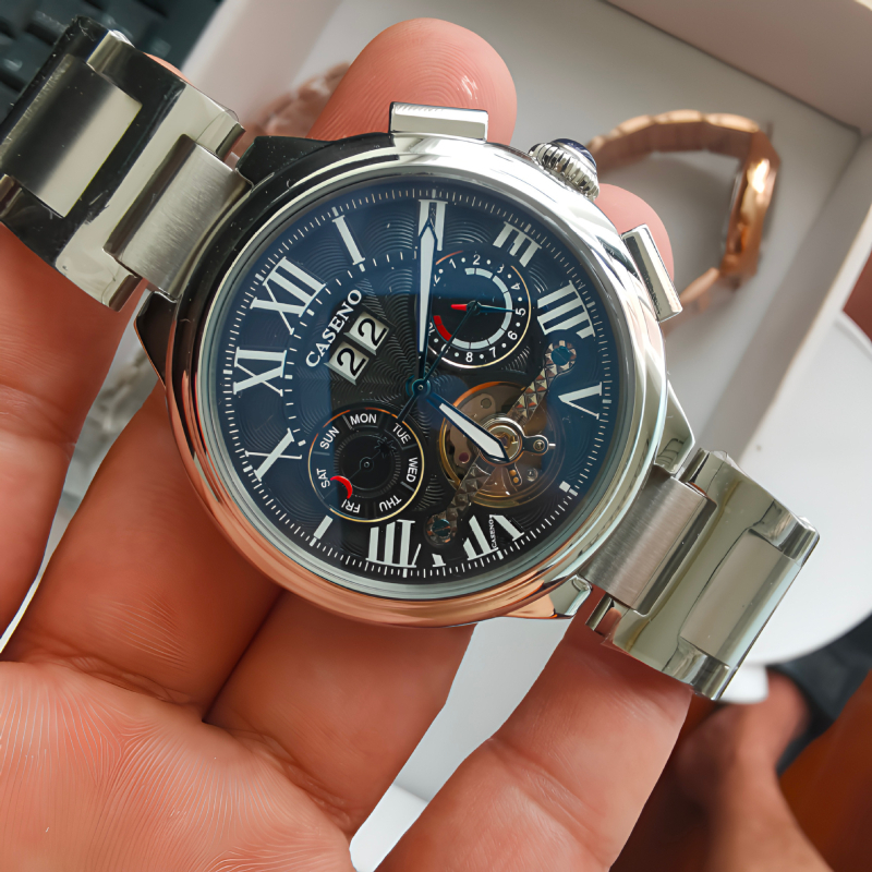 Caseno 6996G Automatski Tourbillon muški sat s nehrđajućim čeličnim kaišem, DL6030 Seagull pokret, safirno staklo, vodootpornost 30 m