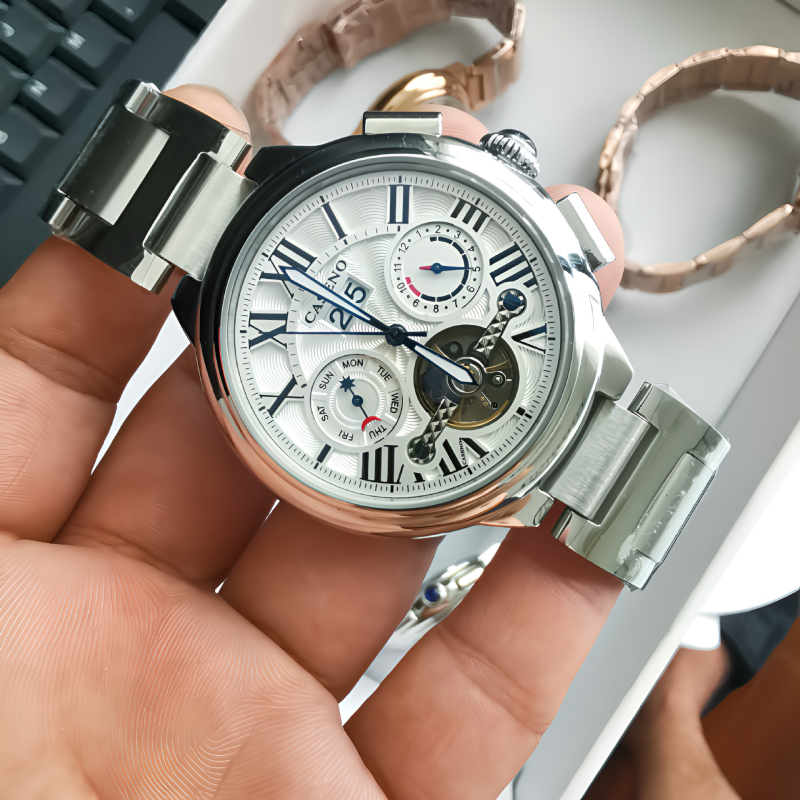 Caseno 6996G Automatski Tourbillon muški sat s nehrđajućim čeličnim kaišem, DL6030 Seagull pokret, safirno staklo, vodootpornost 30 m