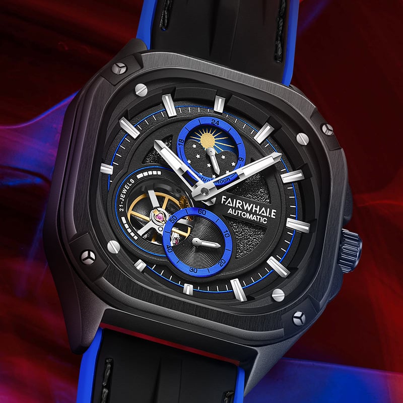 Ceas mecanic Mark Fairwhale – Tourbillon, Fază Lunii, Rezistență la apă 30m, Mișcare 6490
