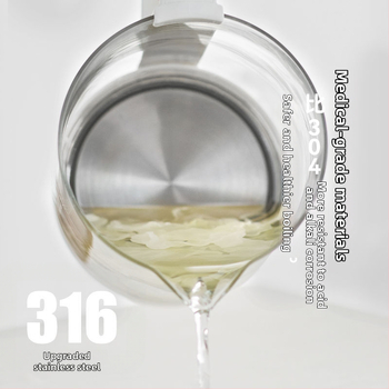 Stikla veselības tējas kanna birojam un mājām — borosilikāta stikls, tilpums 1–1,5 L, 220 V, 500–1000 W, mikroprocesora vadība