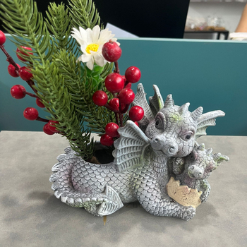Dinozaurova smoljena dekorativna figura za vanjski vrt, pastoralni stil, ukrašavanje cvjetne posude