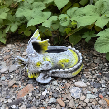 Dekoračný kvetináč: vintage dinosaurus z živice pre vonkajšiu záhradu, dinosaurus drží kvety (Jiayin, syntetická živica, pastorálny štýl)
