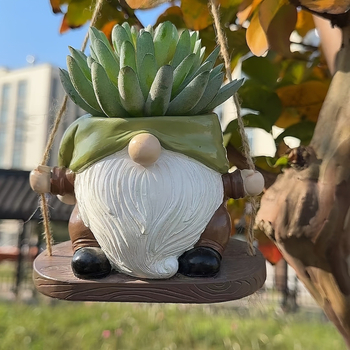 Dekorativna figura od smole za vrt: viseći lončić s patuljkom, crtani stil