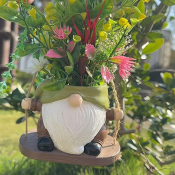 Dekorativna figura od smole za vrt: viseći lončić s patuljkom, crtani stil