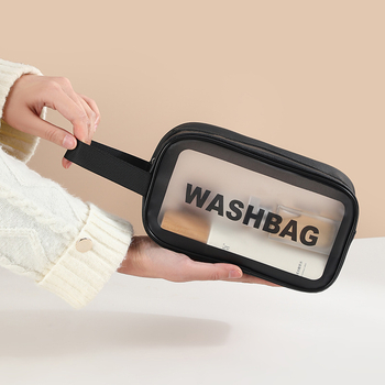 Utazási kozmetikai táska fogantyúval, szabadidős utazási stílus, PVC külső, PU bélés, vízálló, nagy kapacitás