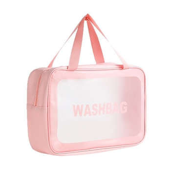 Utazási kozmetikai táska fogantyúval, szabadidős utazási stílus, PVC külső, PU bélés, vízálló, nagy kapacitás