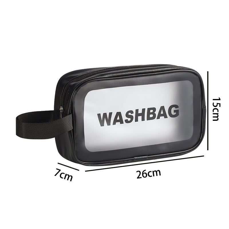 Utazási kozmetikai táska fogantyúval, szabadidős utazási stílus, PVC külső, PU bélés, vízálló, nagy kapacitás