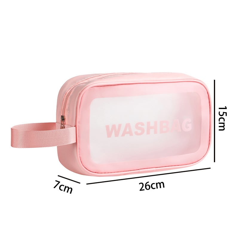 Utazási kozmetikai táska fogantyúval, szabadidős utazási stílus, PVC külső, PU bélés, vízálló, nagy kapacitás