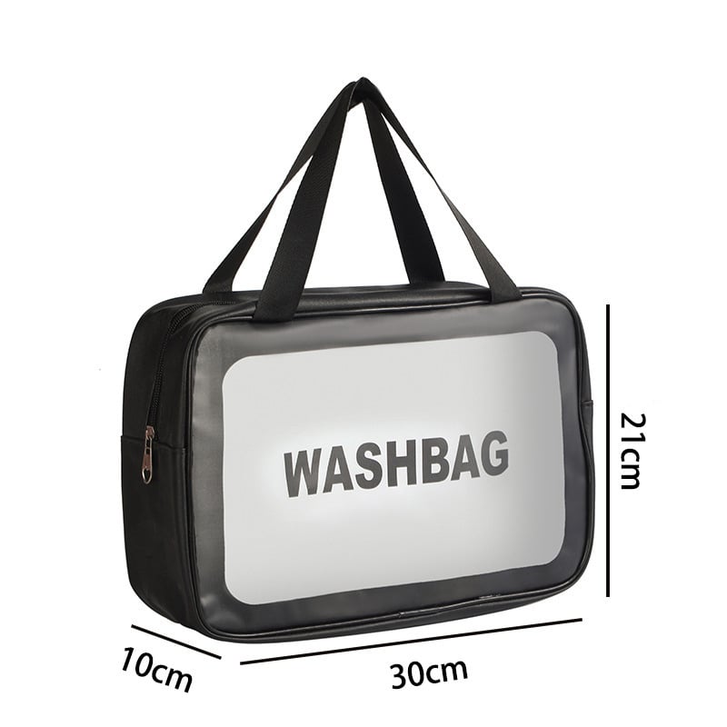 Utazási kozmetikai táska fogantyúval, szabadidős utazási stílus, PVC külső, PU bélés, vízálló, nagy kapacitás