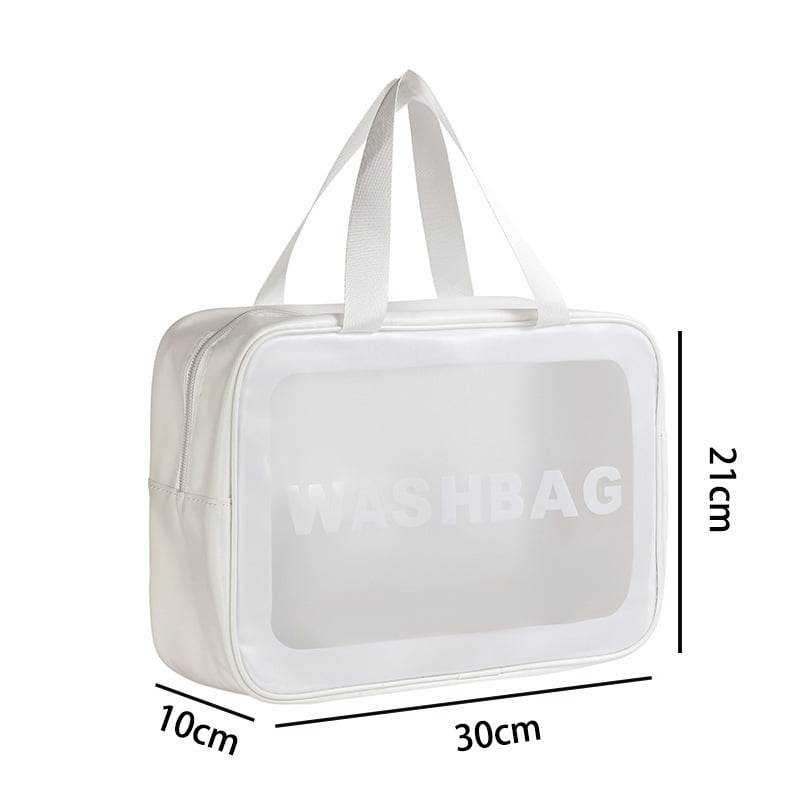 Utazási kozmetikai táska fogantyúval, szabadidős utazási stílus, PVC külső, PU bélés, vízálló, nagy kapacitás