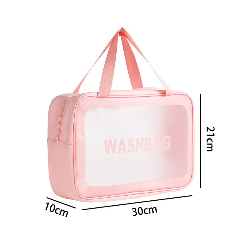 Utazási kozmetikai táska fogantyúval, szabadidős utazási stílus, PVC külső, PU bélés, vízálló, nagy kapacitás