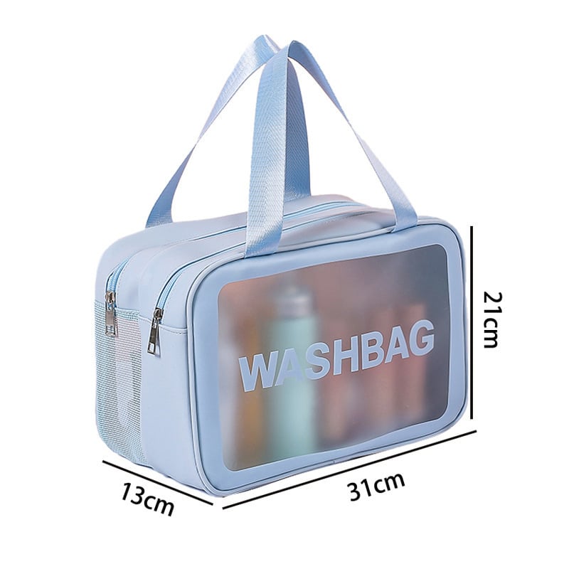 Utazási kozmetikai táska fogantyúval, szabadidős utazási stílus, PVC külső, PU bélés, vízálló, nagy kapacitás