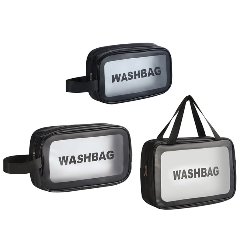 Utazási kozmetikai táska fogantyúval, szabadidős utazási stílus, PVC külső, PU bélés, vízálló, nagy kapacitás