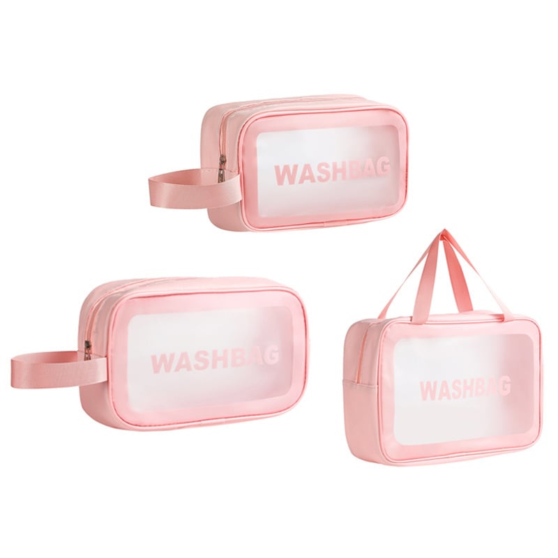 Utazási kozmetikai táska fogantyúval, szabadidős utazási stílus, PVC külső, PU bélés, vízálló, nagy kapacitás