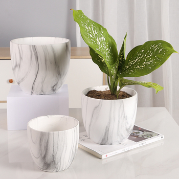 Ceramicna posuda za cvijeće s pladnjem, mramornim uzorkom; otporna na koroziju i izdržljiva; štednja vode; za stol ili pod; Nordic-Simple stil