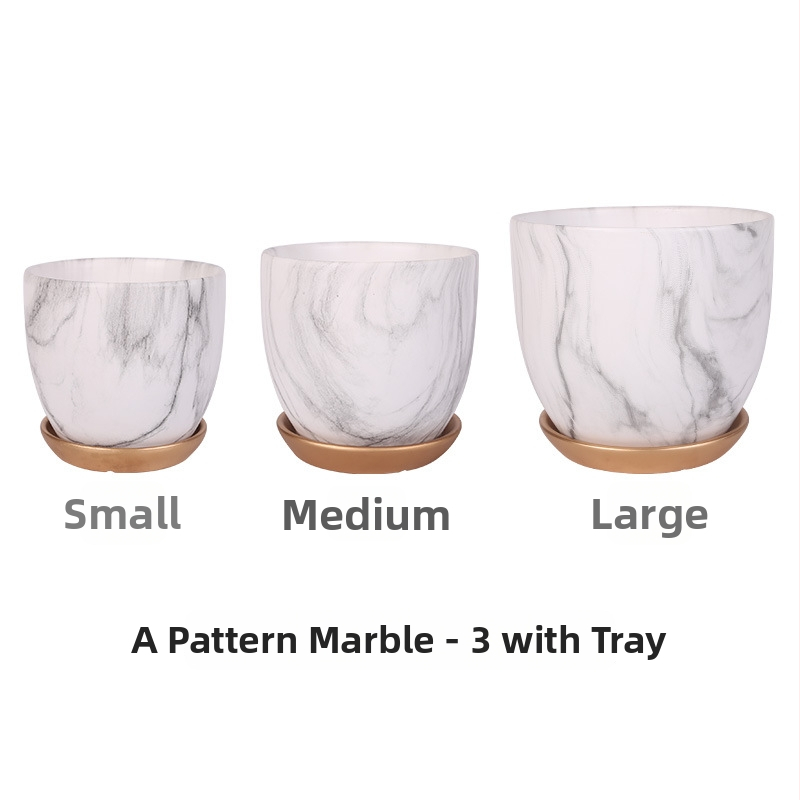 Ceramicna posuda za cvijeće s pladnjem, mramornim uzorkom; otporna na koroziju i izdržljiva; štednja vode; za stol ili pod; Nordic-Simple stil