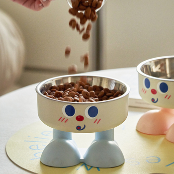 Castron înalt pentru pisici, cu inserție din oțel inoxidabil, HIPS + oțel, anti-alunecare, rezistent la lovire, compatibil cu alimentarea automată