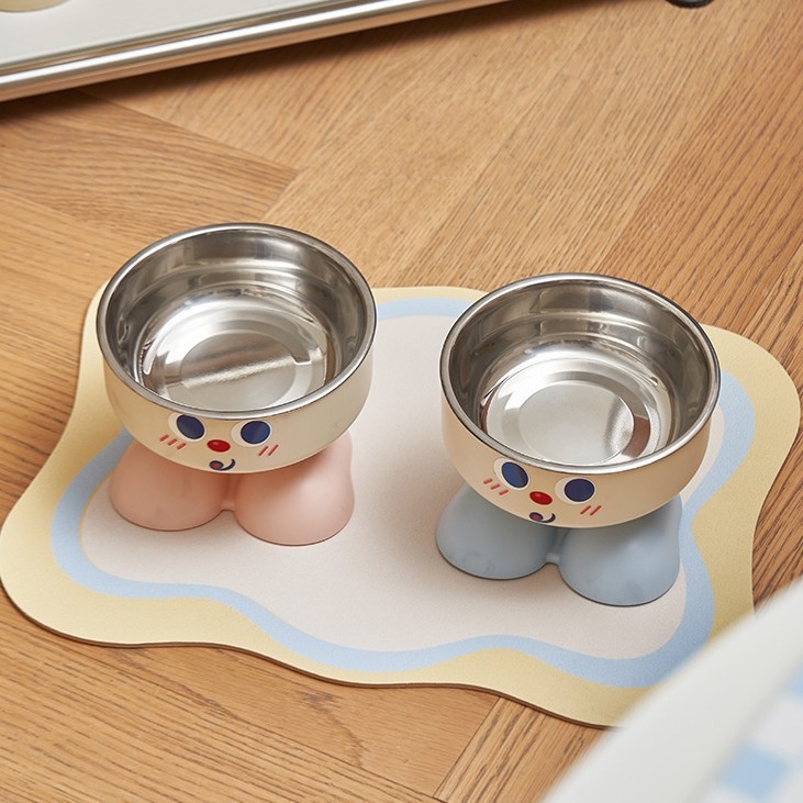 Castron înalt pentru pisici, cu inserție din oțel inoxidabil, HIPS + oțel, anti-alunecare, rezistent la lovire, compatibil cu alimentarea automată