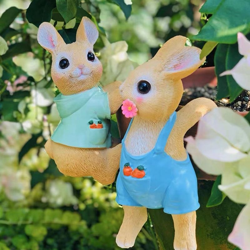Резинова зайче градинска украса за саксия – карикатурна скулптура, декоративна фигура