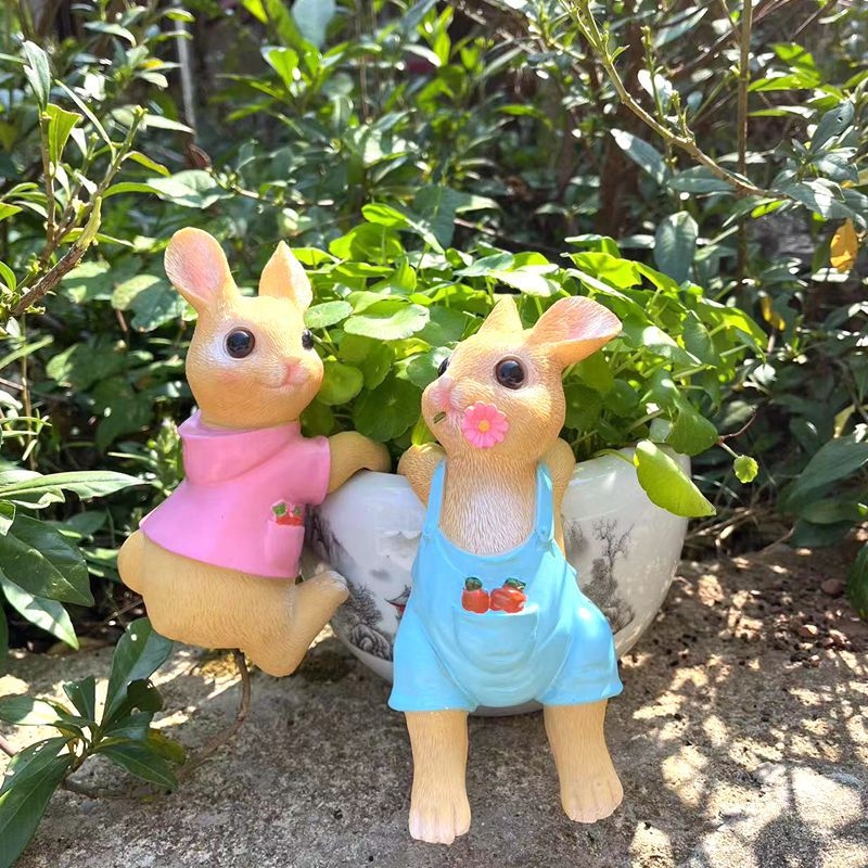 Резинова зайче градинска украса за саксия – карикатурна скулптура, декоративна фигура