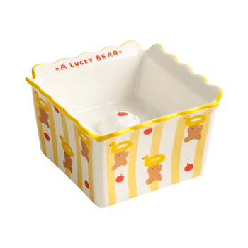 Keramička zdjela za mačke, četvrtasti kut s crtićem medvjedića, zdjela za hranjenje s protiv prevrtanja