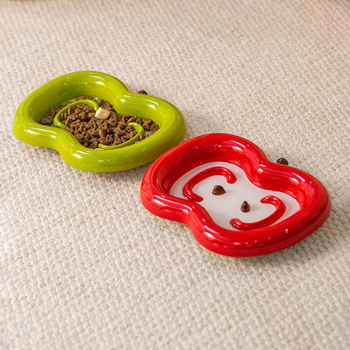 Kerámiából készült macskatál alma alakú, lassú etetéshez, anti felborulás és anti-fulladás