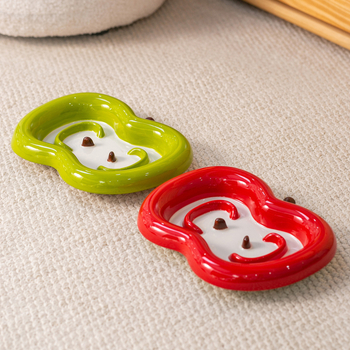 Kerámiából készült macskatál alma alakú, lassú etetéshez, anti felborulás és anti-fulladás