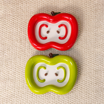 Kerámiából készült macskatál alma alakú, lassú etetéshez, anti felborulás és anti-fulladás