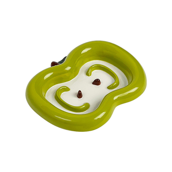 Kerámiából készült macskatál alma alakú, lassú etetéshez, anti felborulás és anti-fulladás