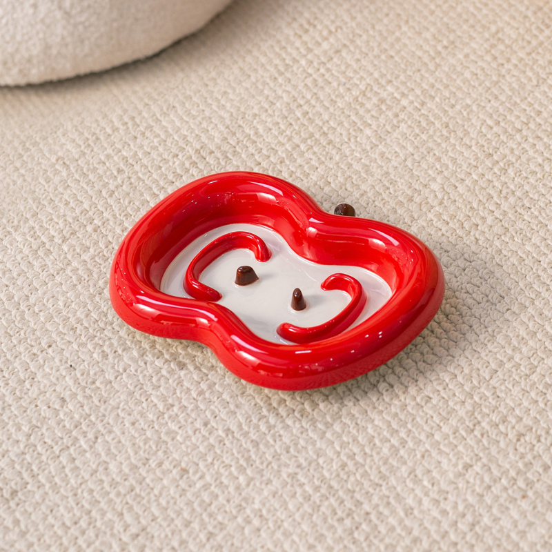 Kerámiából készült macskatál alma alakú, lassú etetéshez, anti felborulás és anti-fulladás